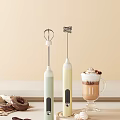 Handheld Electric Mixers in Light Green Cream Yellow with Coffee Drink Donuts for Froth Making
