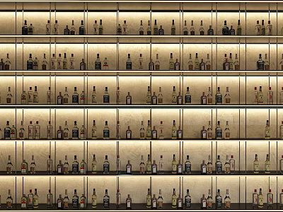 Illuminated Wine Cabinet With Multiple Shelves Elegantly Displaying Various Wine Bottles 3d model