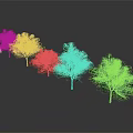 Green Trees with Slender Trunks and Lush Leaves Arranged in a Row Against Grey Background