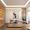 Modern Public Office Space Interior With Geometric Wall Workstations And Pendant Lights 3d model