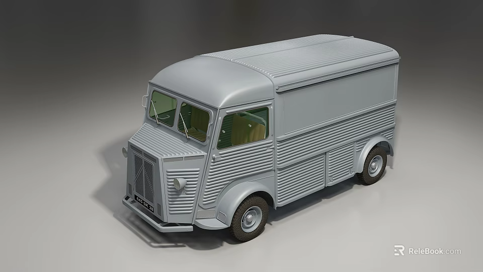 Vintage Silver Delivery Van With Classic Striped Body And Retro Design Features 3d model 