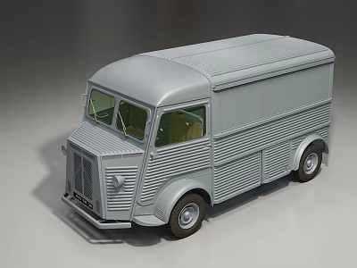 Vintage Silver Delivery Van With Classic Striped Body And Retro Design Features 3d model
