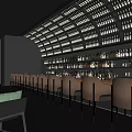 Modern Bar Interior With Ceiling Wine Racks Bartender Counter And Seating 3d model