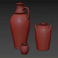 Vintage Clay Pots Collection With Various Sizes And Handles On Dark Surface 3d model