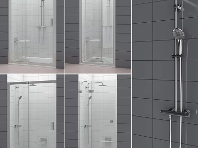 Modern Shower Sauna Interior Design With Grey Tiles Glass Door And Shower System 3d model