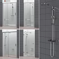 Modern Shower Sauna Interior Design With Grey Tiles Glass Door And Shower System