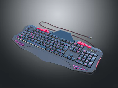 Wired Gaming Keyboard With RGB Backlit And Pink Purple Accent Lighting Design 3d model