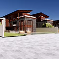 Modern Connected Townhouses With Black Roofs Wooden Elements Courtyard Pool Lawn And Terrace