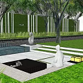 Modern Garden Landscape Design With Plaza Green Plants And Glass Architecture