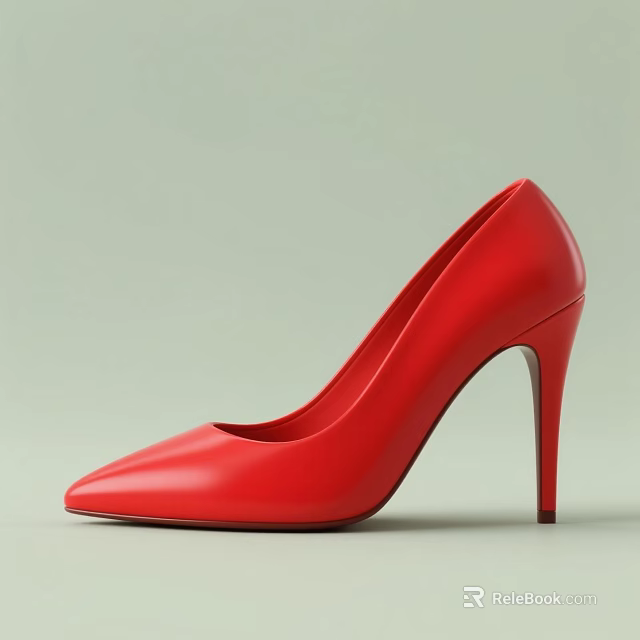 Elegant Women's Red High Heel Shoes With Pointed Toe Leather Design 3d model 