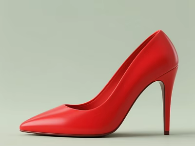Elegant Women's Red High Heel Shoes With Pointed Toe Leather Design 3d model