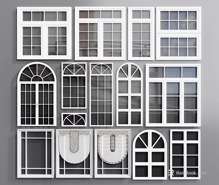 Diverse Architectural Window Designs With Various Shapes And Glass Frames 3d model 