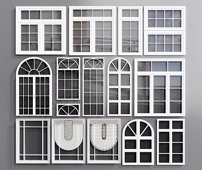 Diverse Architectural Window Designs With Various Shapes And Glass Frames 3d model