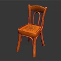 Orange Wooden Dining Chair With Carved Seat And Curved Backrest Design