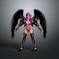 Stylish Woman With Black Wings Colorful Hair And Ornate Armored Outfit