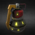 Futuristic Red Silver Grenade With Yellow Handle And Glowing Lights