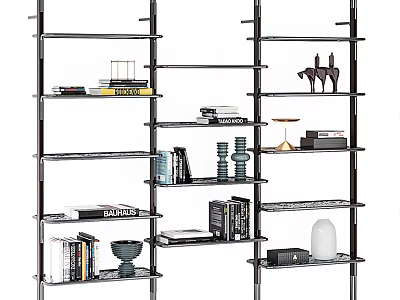 Sleek Modern Bookcase Design With Multi Tiered Shelves Books And Decorative Items 3d model