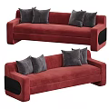 Red Multi Seater Sofa With Grey Cushions And Modern Design Elements 3d model