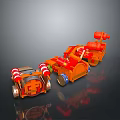 Colorful Orange Toy Cars With Striped Wheels And Decorative Top Parts