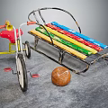 Children's Playful Toys With Tricycle Colorful Sled And Brown Ball