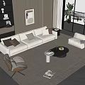 Sofa Coffee Table Combination Single Sofa Lazy Sofa Floor Lamp Decorations Green Planting 3d model