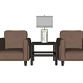 Two Brown Single Sofas With Small Table And Table Lamp In Room 3d model