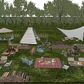 Garden Accents With Tipi Tent White Canopy Fire Pit Wood Pile Outdoor Tables And Chairs