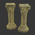 Architectural Classical Stone Columns With Intricate Carvings And Decorative Capitals