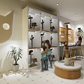 Cat Themed Mall Shop Featuring Display Shelves With Cat Trees Customers And Cat Face Decoration