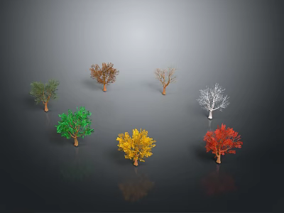 Colorful Trees Displaying Green Yellow Red and Bare Branches on Gray Background 3d model