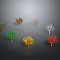 Colorful Trees Displaying Green Yellow Red and Bare Branches on Gray Background
