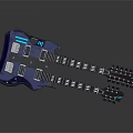 Blue Double Neck Electric Guitar With Silver Accents And Tuning Knobs 3d model