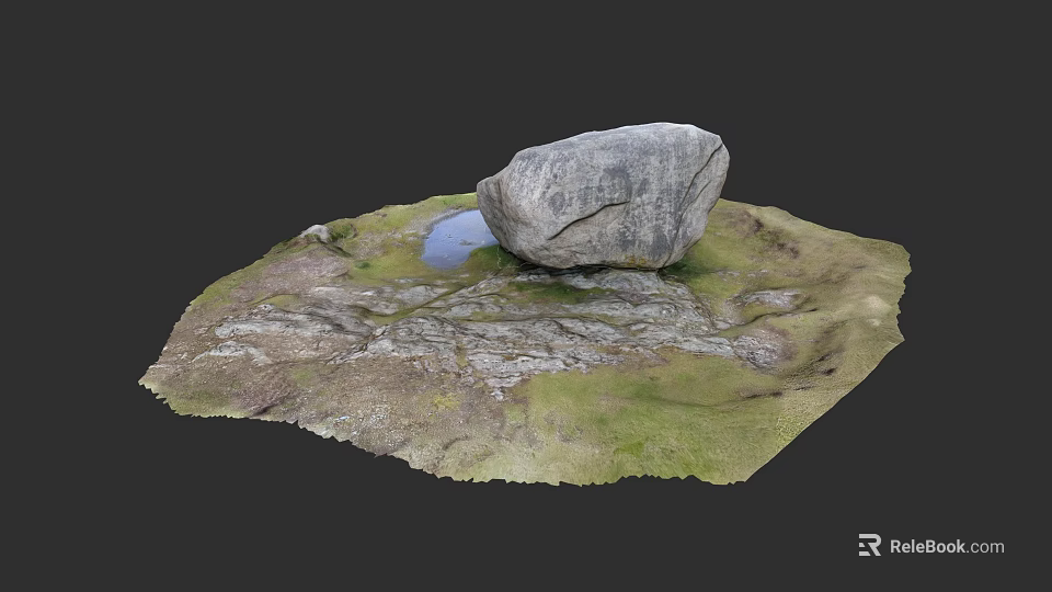Natural Rockery Stone with Small Pond and Lush Green Grass Design 3d model 