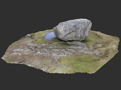 Natural Rockery Stone with Small Pond and Lush Green Grass Design 3d model