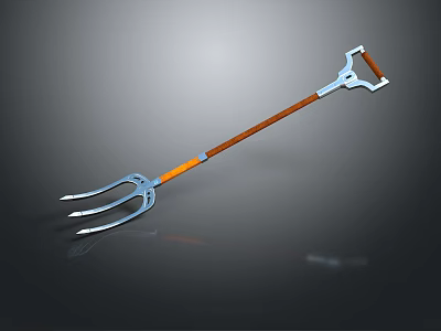 Stylish Decorative Garden Fork With Metal Tines Wooden Handle And Orange Connector 3d model
