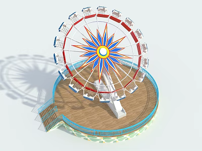 Colorful Ferris Wheel Amusement Equipment With Decorative Spokes And Passenger Cabins 3d model