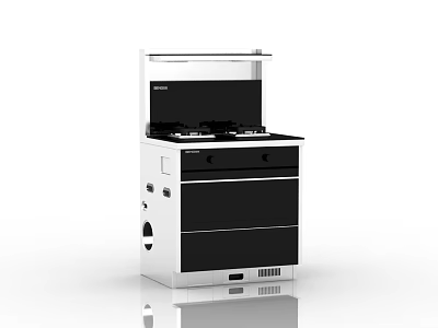 Modern Integrated Kitchen Appliance With Gas Stove Range Hood And Storage Drawers 3d model