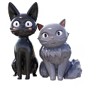 Cute Sitting Cat Dolls With Big Eyes Black And Gray Fluffy Design