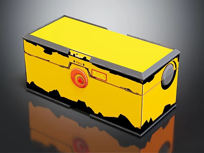 Stylish Yellow Box With Black Trim Red Circular Lock And Black Round Accent 3d model