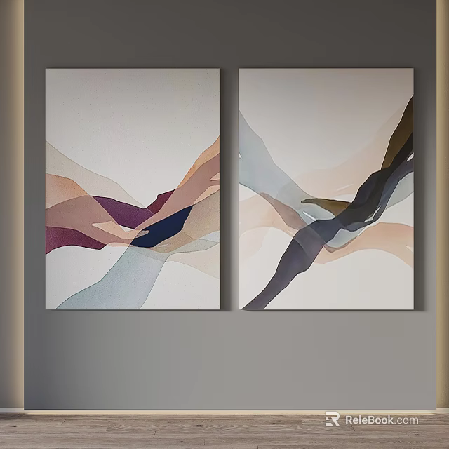 Modern Abstract Wall Art With Soft Colorful Curved Lines For Interior Decor 3d model