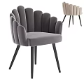 Modern Gray Velvet Armchair With Scalloped Back And Black Metal Legs