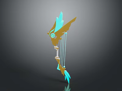 3D Rendered Bow Weapon With Gold Turquoise Sleek Design And Ornamental Glowing Accents 3d model