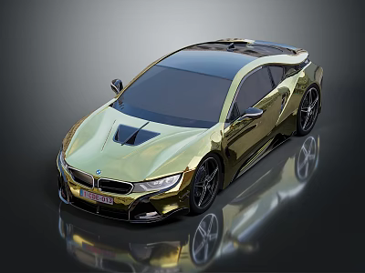 Golden BMW Sports Car With Sleek Design Black Roof And Reflective Surface 3d model