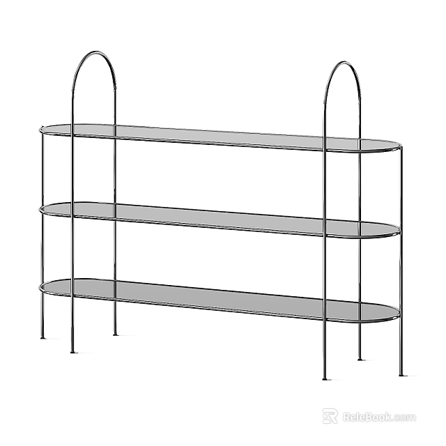 Sleek Modern Decorative Shelf with Three Open Tiers and Metal Frame 3d model 