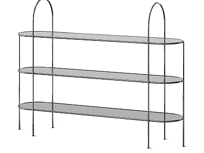 Sleek Modern Decorative Shelf with Three Open Tiers and Metal Frame 3d model