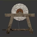 Traditional Stone Mill On Rustic Wooden Stand For Home Daily Use