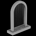 Garden Landscape Featuring Arch Water Curtain Design With Black Pebbles Base