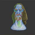 Man With Long Hair And Beard Bust Sculpture On White Base Dark Background