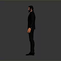 3D Model of Man Wearing Gray Suit in Standing Pose on Gradient Background
