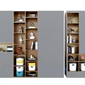 Modern Gray Bookcase With Multiple Shelves Decorative Items Books And Storage Boxes 3d model
